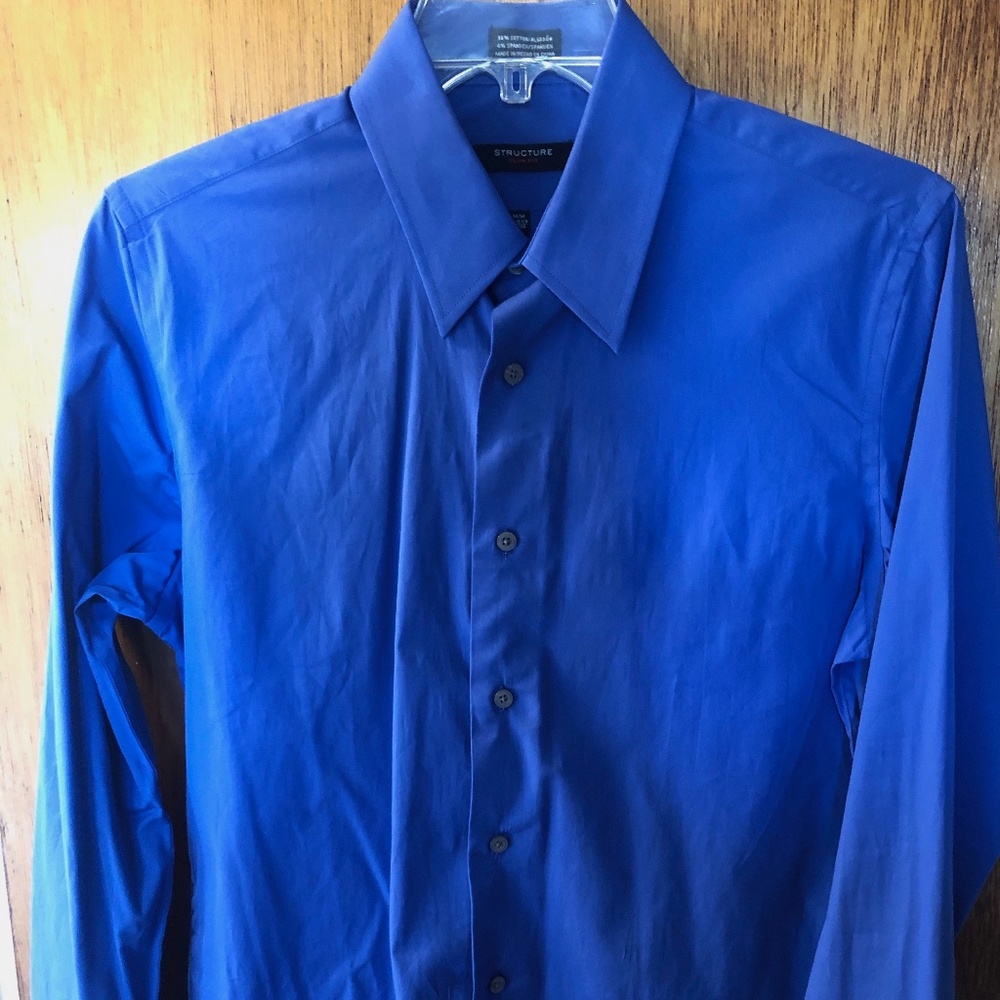 Men's Slim Solid Blue Cotton 1MX Dress Shirt